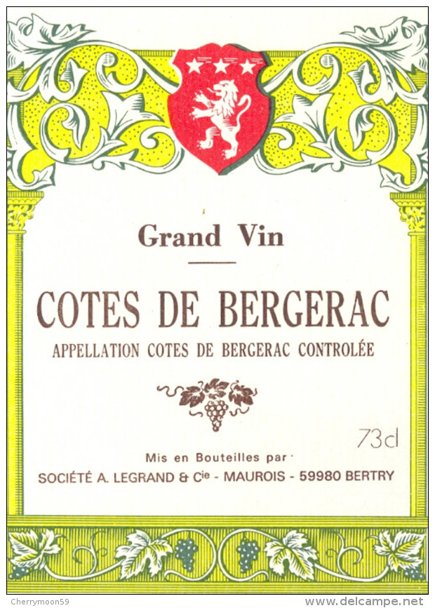 1 Etiquette Ancienne De COTES DE BERGERAC - 73CL - Bergerac
