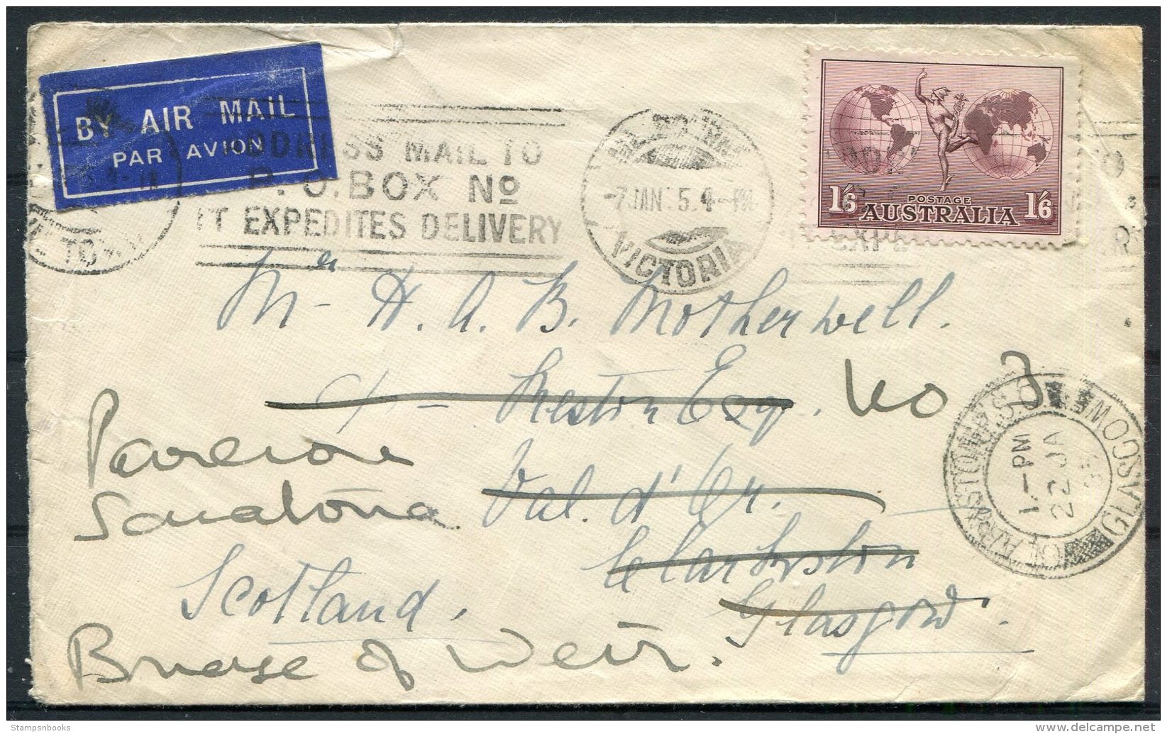 Australia Melbourne Airmail Cover - Glasgow, Scotland - Storia Postale