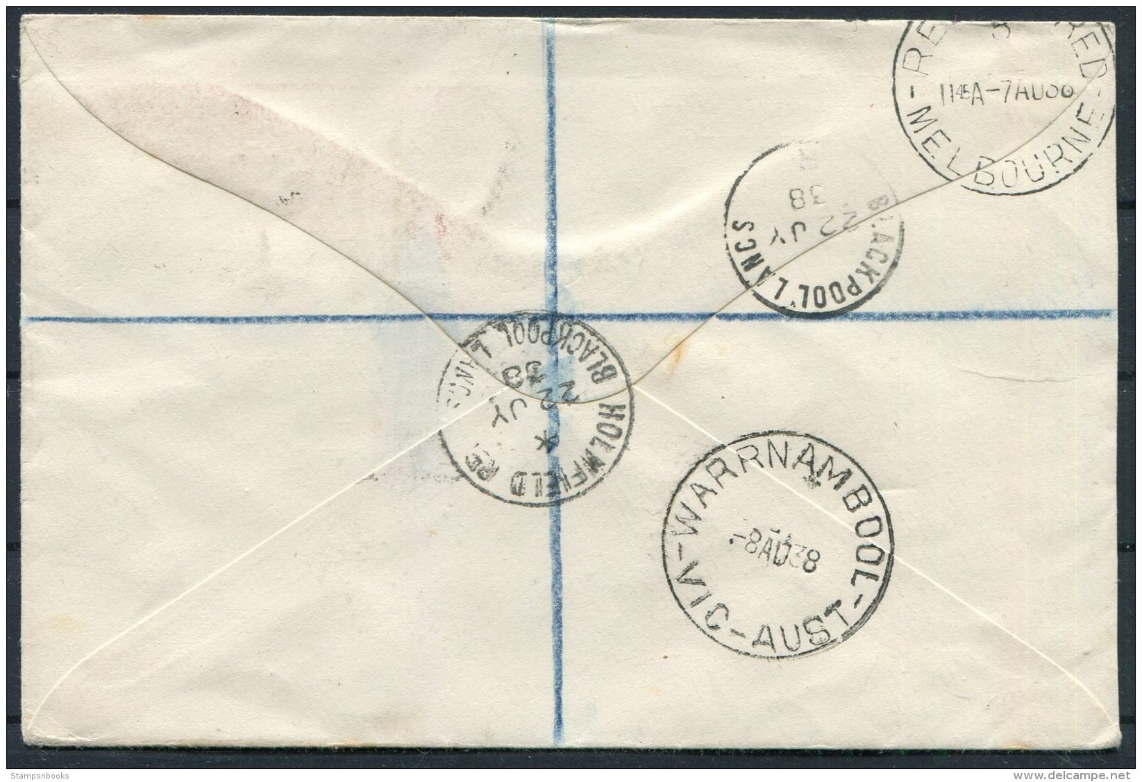 1938 GB - Australia Pair(2) Last/First 'ALL UP' Airmail Covers, Holmfield Rd Blackpool Registered Warrnambool Melbourne - Covers & Documents