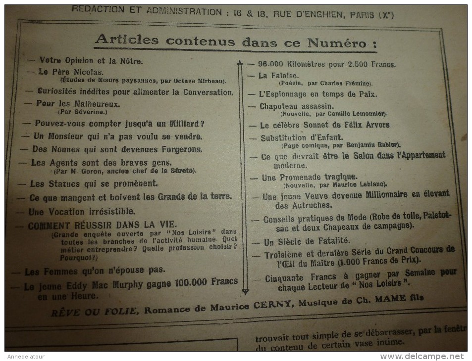 1906 NOS LOISIRS; Boxeur US Eddy Mac Murphy;Autruches De Mme Lovel Au Transvaal;Dessins B.Rabier;Loterie;Epousez Pauvre - 1900 - 1949