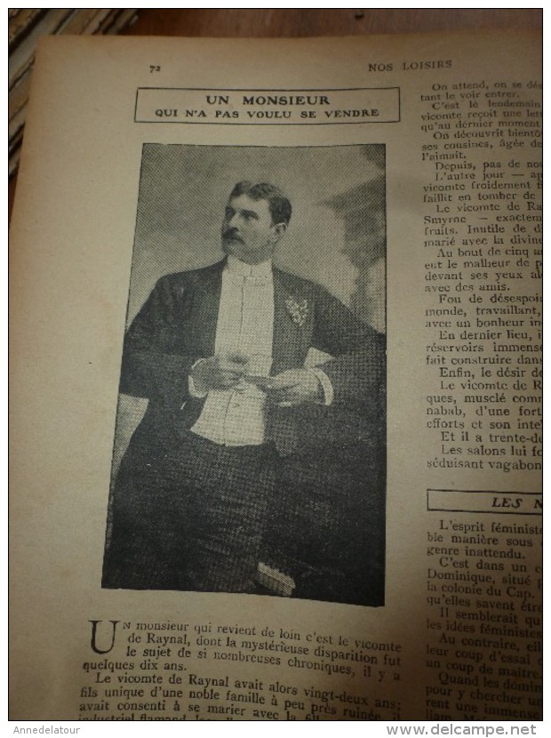 1906 NOS LOISIRS; Boxeur US Eddy Mac Murphy;Autruches De Mme Lovel Au Transvaal;Dessins B.Rabier;Loterie;Epousez Pauvre - 1900 - 1949