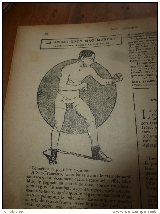 1906 NOS LOISIRS; Boxeur US Eddy Mac Murphy;Autruches de Mme Lovel au Transvaal;Dessins B.Rabier;Loterie;Epousez pauvre