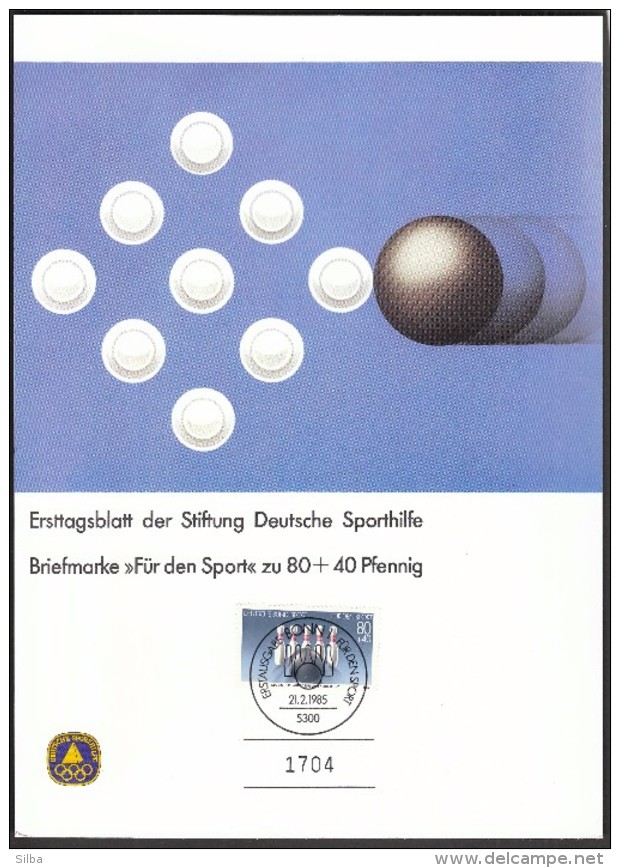 Germany Bonn 1985 / First Day Sheet / For Sport / Bowling - Boule/Pétanque