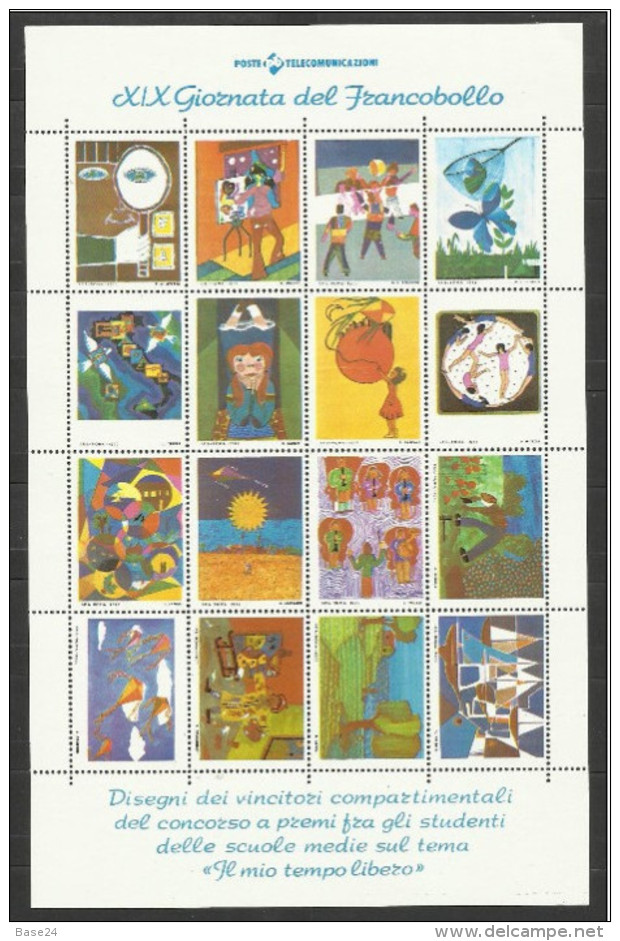 1977 Italia Italy POSTE E TELECOMUNICAZIONI 19° GIORNATA DEL FRANCOBOLLO Minifoglio Di 16v. Nuovo Disegni Studenti Sheet - Giornata Del Francobollo