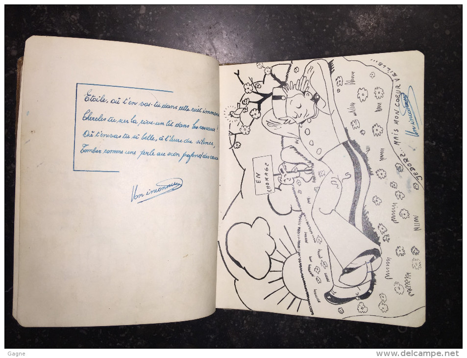 16F - Beau Livre De Poésies Avec Dessins Originaux Maniscrit 1943-4-5-6... RAF, Beau Spirou Original ? A Renard - Andere & Zonder Classificatie