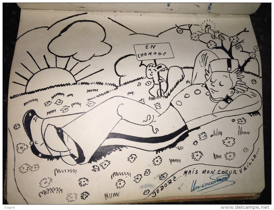 16F - Beau Livre De Poésies Avec Dessins Originaux Maniscrit 1943-4-5-6... RAF, Beau Spirou Original ? A Renard - Autres & Non Classés