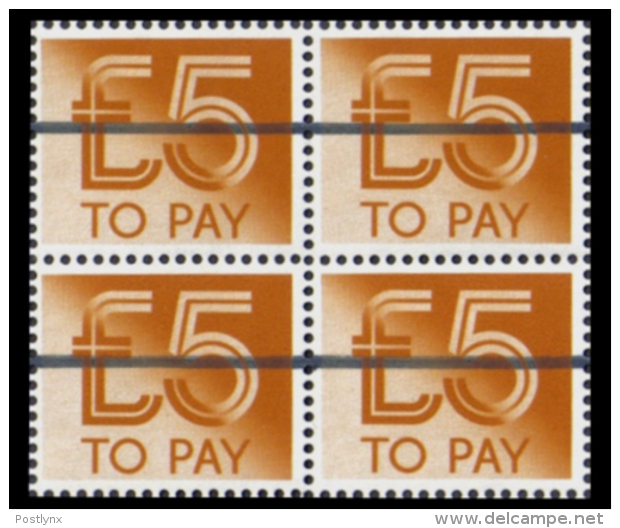 GREAT BRITAIN Postage Due £5 School Training Stamps OVPT:1 Bar.4-BLOCK - Variétés, Erreurs & Curiosités