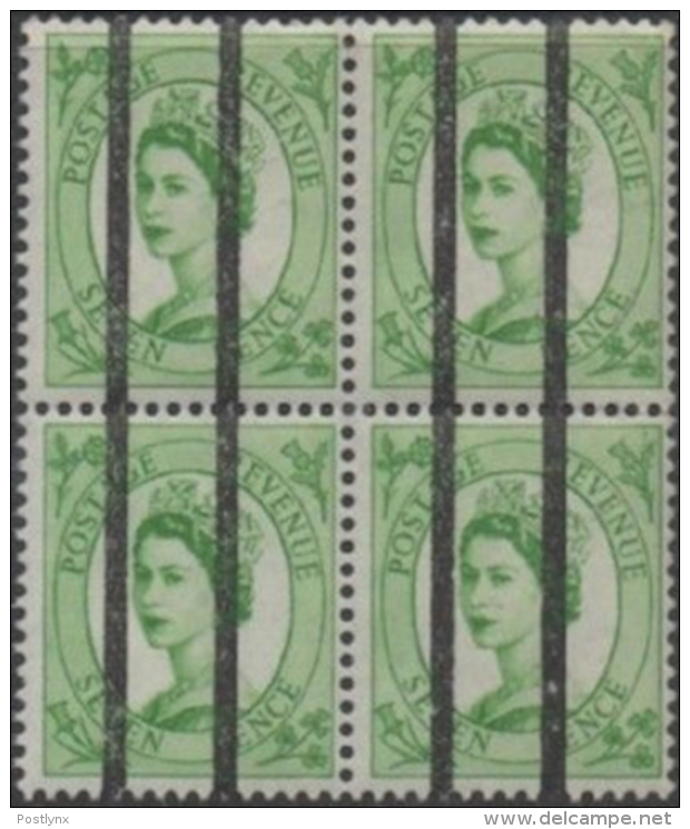 GREAT BRITAIN QII Q2 Wildings Greenish 7d PO Training Stamps 4-BLOCK OVPT:2b GB - Variétés, Erreurs & Curiosités