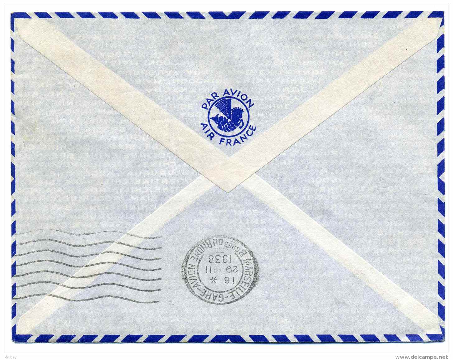 Lettre " PAR AVION" De YAOUNDE Cameroun Pour La France / Tarif à 2.65F / 1938 / Au Dos Cad MARSEILLE GARE AVION - Lettres & Documents