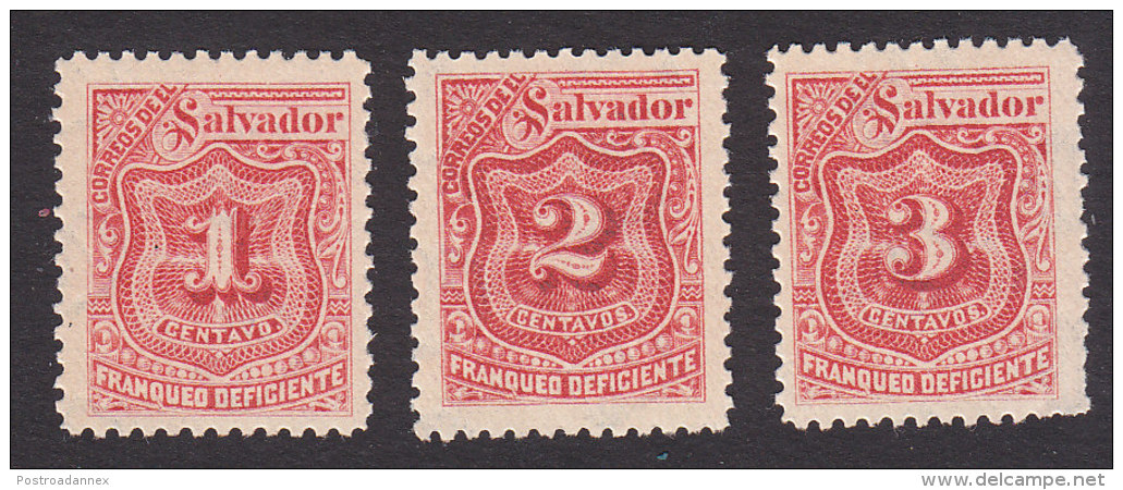 El Salvador, Scott #J9-J11, Mint Hinged, Postage Due, Issued 1896 - El Salvador