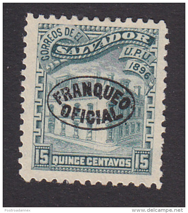 El Salvador, Scott #O19, Mint No Gum, Post Office Overprinted, Issued 1896 - El Salvador