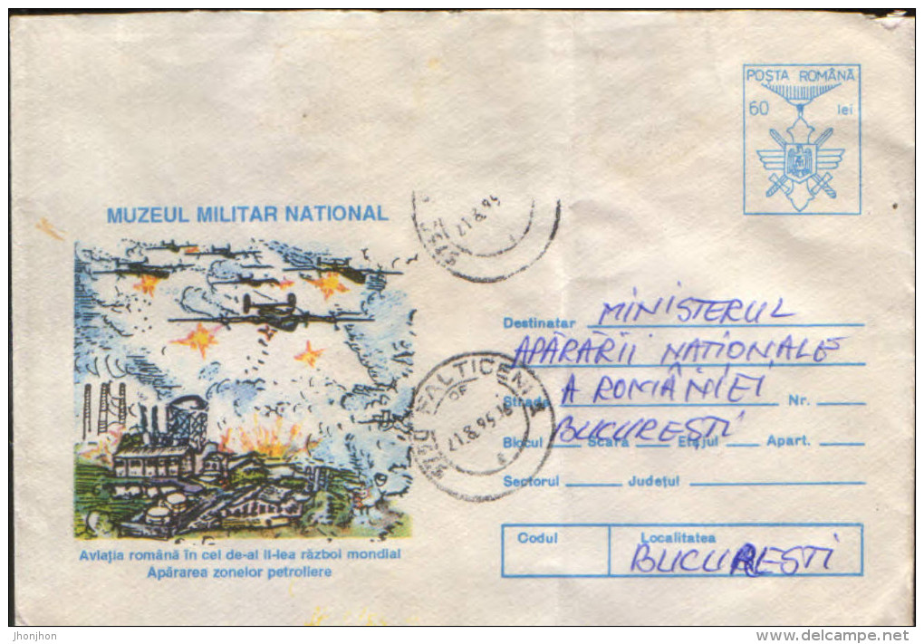 1995,STATIONERY COVER,USED, ROMANIA - Defense Of The Oil, The Romanian Aviation In The 2nd World War - Interi Postali