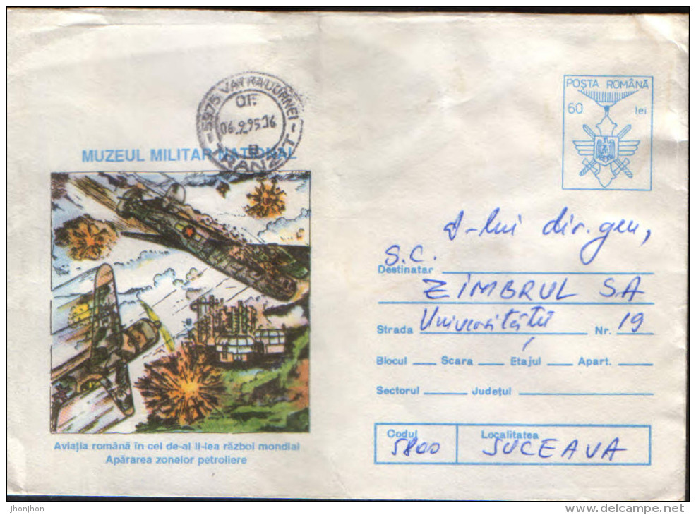 1995,STATIONERY COVER,USED, ROMANIA - Defense Of The Oil, The Romanian Aviation In The 2nd World War - Interi Postali