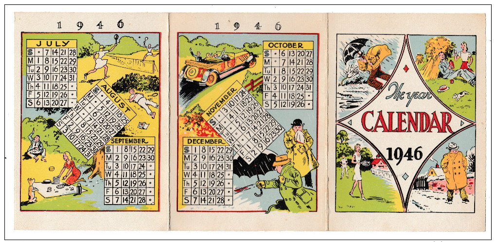 CALENDAR, The Year 1946 - Calendrier 1946, Illustré, 3 Volets - 4 Scans - Klein Formaat: 1941-60