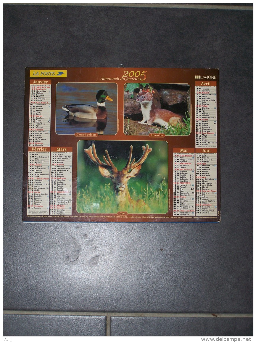 2005 CALENDRIER ( Double ) ALMANACH DU FACTEUR, LA POSTE, CANARD, HERMINE, CERF, LIEVRE, HERISSON, HERON, ARDENNES 08 - Grossformat : 2001-...