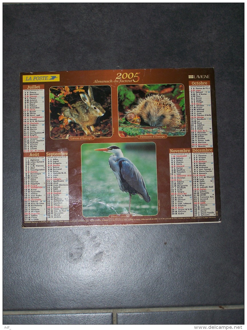 2005 CALENDRIER ( Double ) ALMANACH DU FACTEUR, LA POSTE, CANARD, HERMINE, CERF, LIEVRE, HERISSON, HERON, ARDENNES 08 - Big : 2001-...