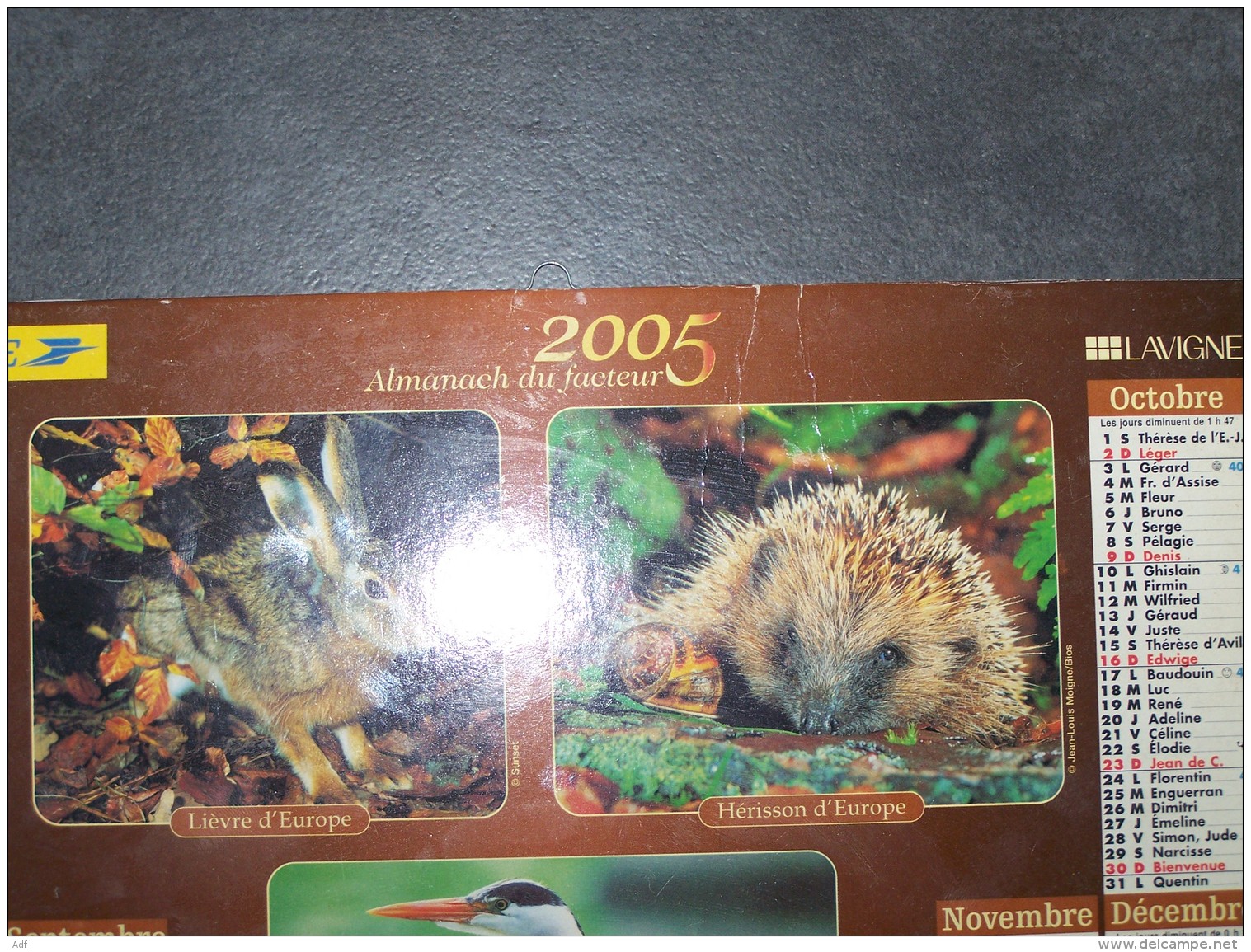 2005 CALENDRIER ( Double ) ALMANACH DU FACTEUR, LA POSTE, CANARD, HERMINE, CERF, LIEVRE, HERISSON, HERON, ARDENNES 08 - Tamaño Grande : 2001-...