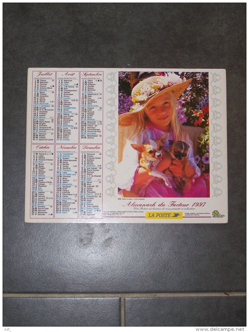 1997 CALENDRIER ( Double ) ALMANACH DU FACTEUR, LA POSTE, JEUNE FILLE ET PANIER DE FRUITS, FILLETTE ET CHIENS - ARDENNES - Grossformat : 1991-00