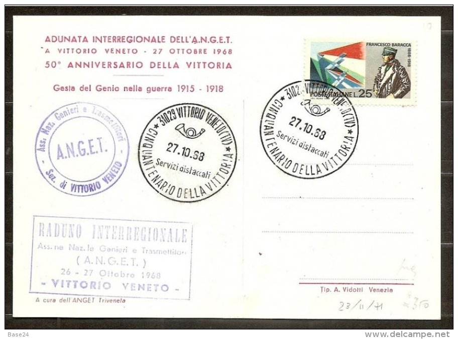 1968 Italia Repubblica VITTORIO VENETO 50° DELLA VITTORIA Cartolina Carso 1915 Con 25L Baracca, Telefonia Genio In Linea - Prima Guerra Mondiale