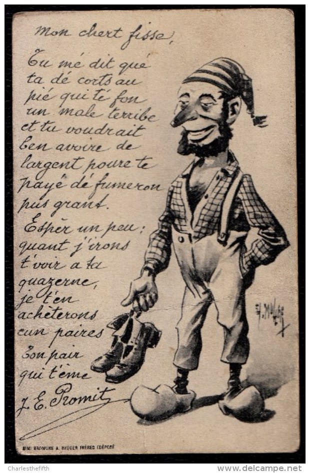 ILLUSTRATEUR MULLER " Satire Sur La Caserne (lire Le Texte Svp) Concernant Les Souliers " - Gnome - Dwarf - Lutin - Altri & Non Classificati