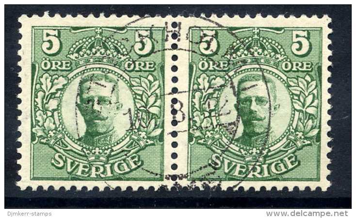 SWEDEN 1911 Definitive 5 öre Pair With Crown Watermark Fine Used.  Michel 60 - Used Stamps