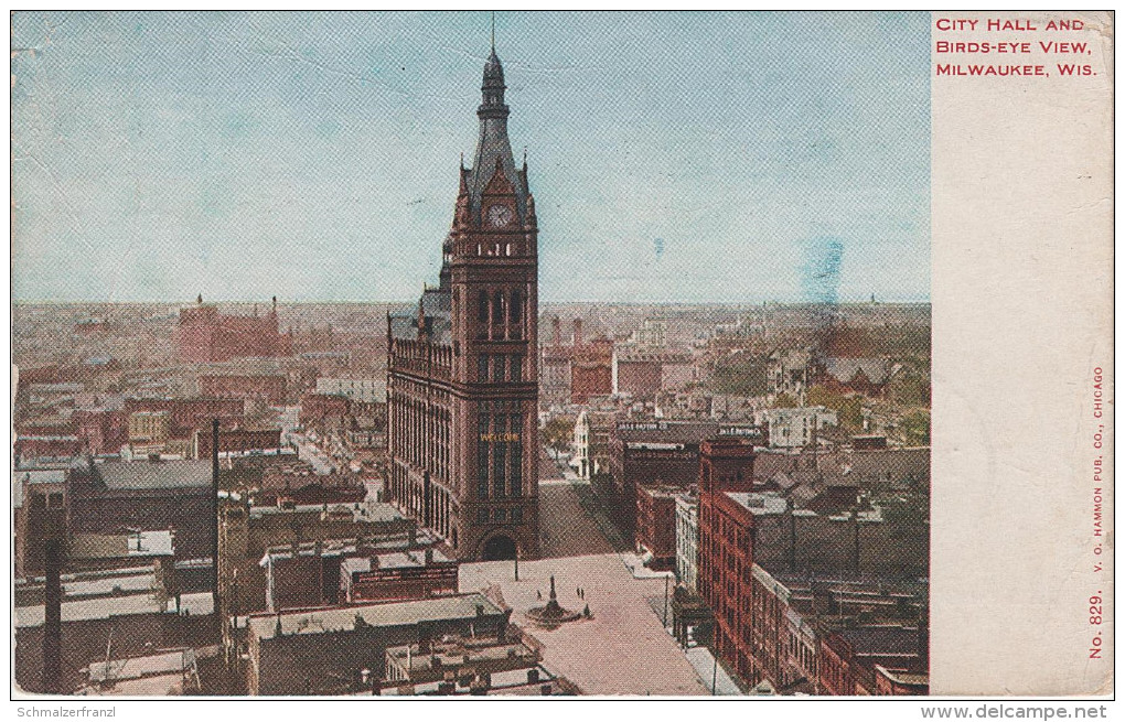 AK Milwaukee City Hall Birds Eye View Aerial 200 E Wells St Street N Water Front Market East Town Wisconsin WI Wurlitzer - Milwaukee