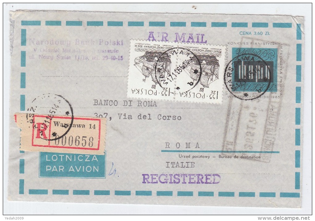 Poland/Italy AIRMAIL REGISTERED COVER 1965 - Vliegtuigen