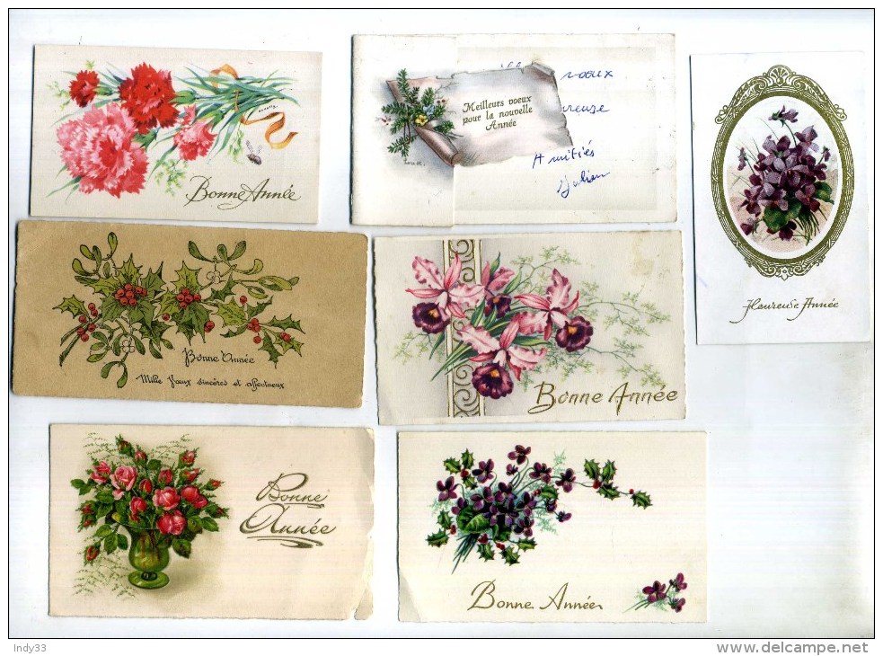 - LOT DE 10 PETITES CARTES  BONNE ANNEE . MOTIFS FLEURS . - New Year