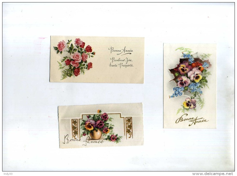 - LOT DE 10 PETITES CARTES  BONNE ANNEE . MOTIFS FLEURS . - Nouvel An