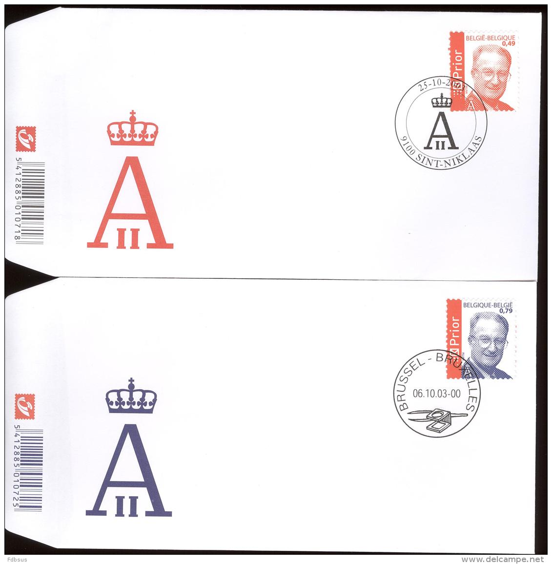 2003  2 FDC'S OCB 3208/09  COTE 16,00 - ALBERT II   0,49 + 0,79 EURO - 2001-2010