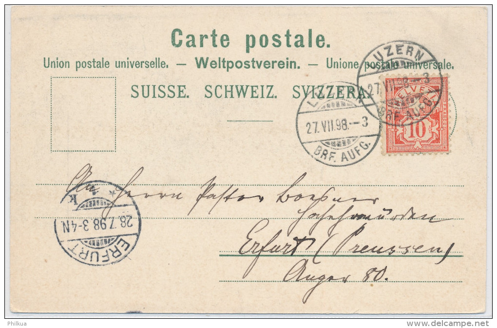 27. Vll. 1898 - Gruss Aus FLÜELEN -Kanton URI, Am Vierwaldstättersee Gelaufen Nach ERFURT - Flüelen