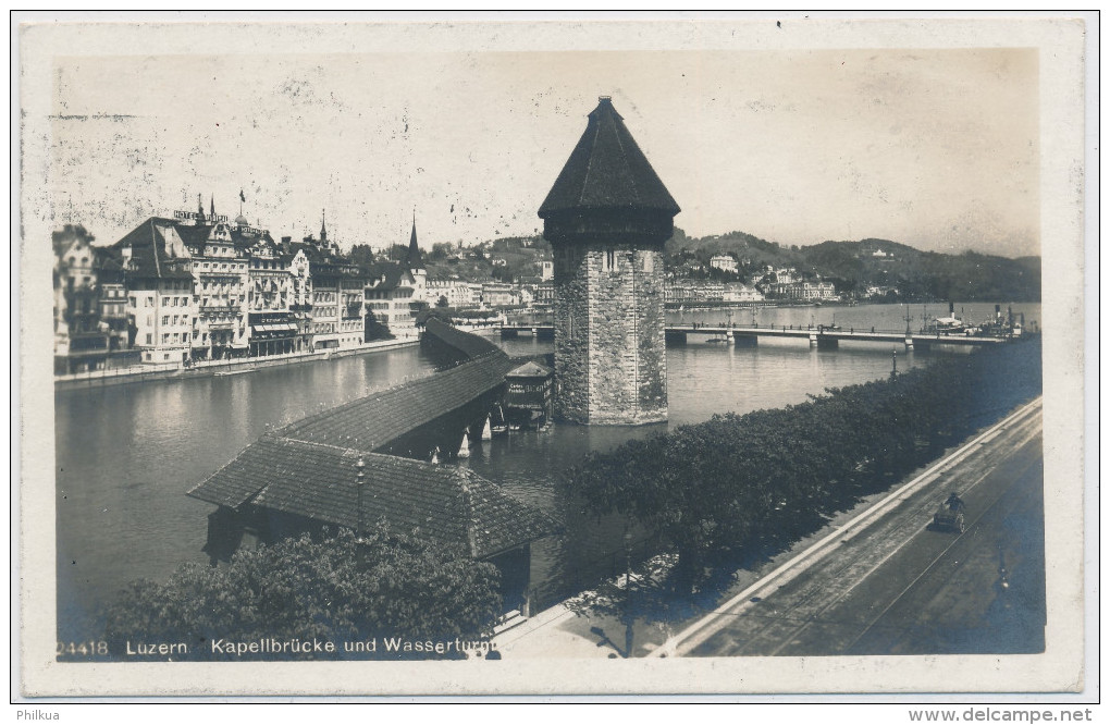 11. X. 1921 LUZERN Kapellbrücke Und Wasserturm Gelaufen Nach Biel Frankiert Mit Aufbrauchsausgabe - Lucerne