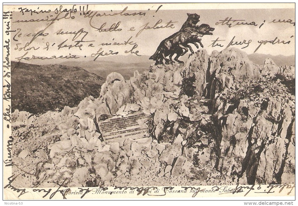 CT--N--01744--  GORIZIA -  MONUMENTO AI LUPI DI TOSCANA SUL MONTE SABOTINO - VIAGGIATA  1935  FORMATO PICCOLO - Reggimenti