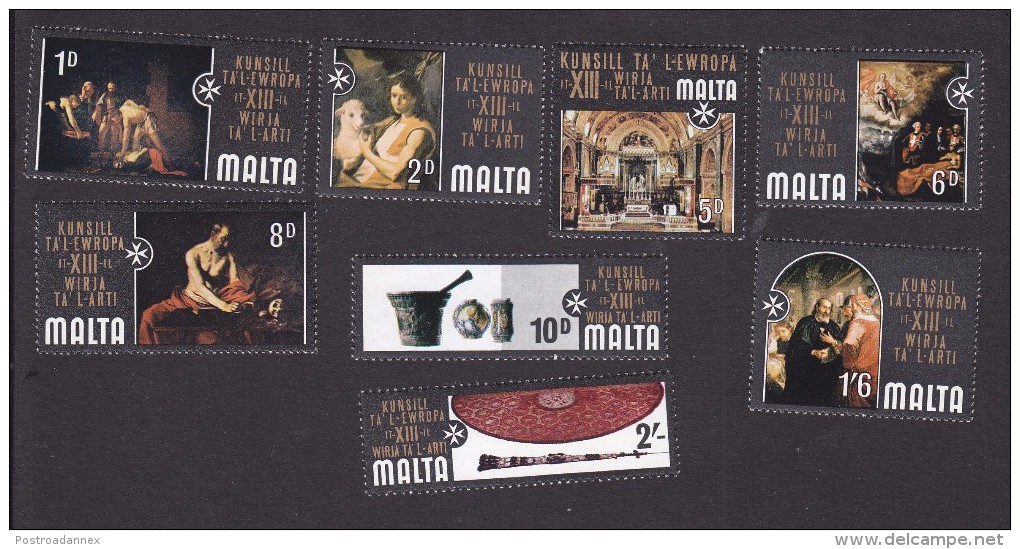 Malta, Scott #409-416, Mint Never Hinged, 13th Council Of Europe Art Honoring Order Of St John, Issued 1970 - Malta