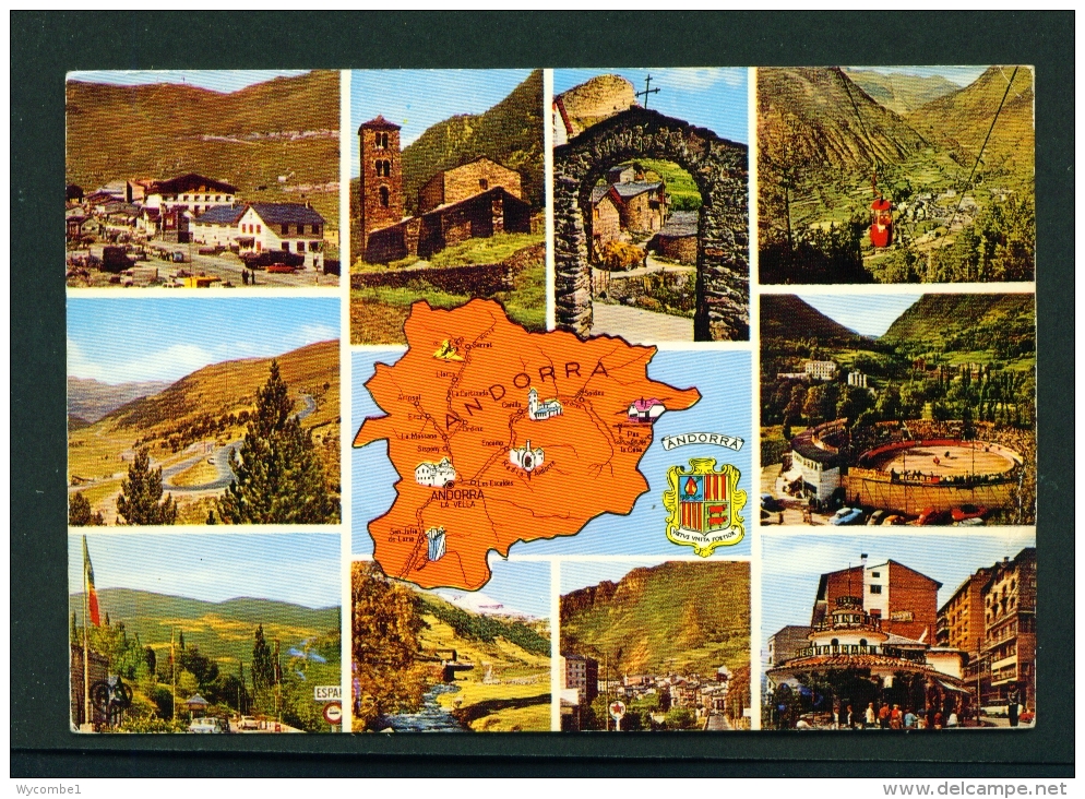 ANDORRA  -  Map And Multi View  Used Postcard As Scans - Andorra