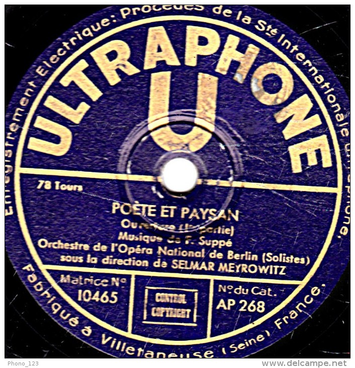 78 Trs - 25 Cm - état B - Orchestre De L'Opéra De BERLIN - POÊTE ET PAYSAN - Ouverture 1re Et 2e Parties - 78 Rpm - Schellackplatten