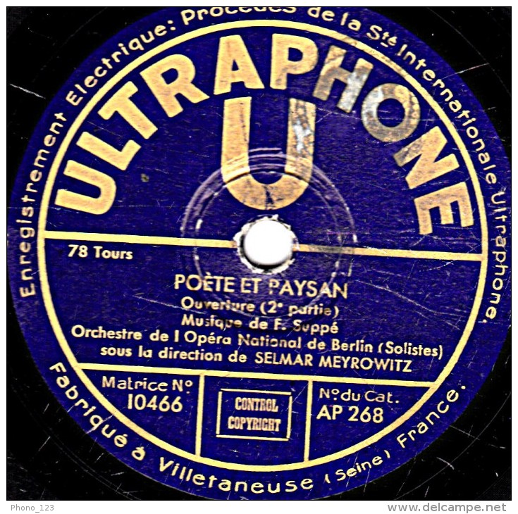 78 Trs - 25 Cm - état B - Orchestre De L'Opéra De BERLIN - POÊTE ET PAYSAN - Ouverture 1re Et 2e Parties - 78 Rpm - Schellackplatten