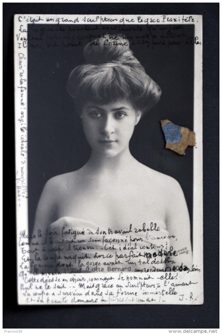 Jolie Fille Jeune Femme Artiste Lotta Bernard Par Reutlinger Avec Ajoutis Paillettes Poème Cahet De Cire Artist Theatre - Artiesten