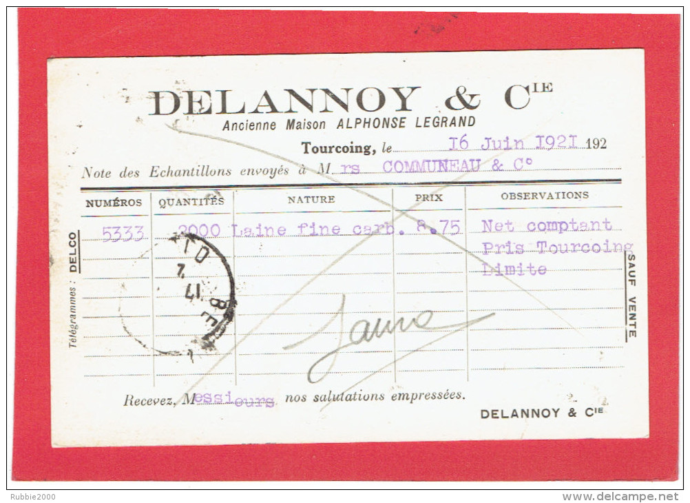 TOURCOING 1921 DELANNOY ANCIENNE MAISON LEGRAND A COMMUNEAU A BEAUVAIS OISE CARTE EN BON ETAT - Tourcoing