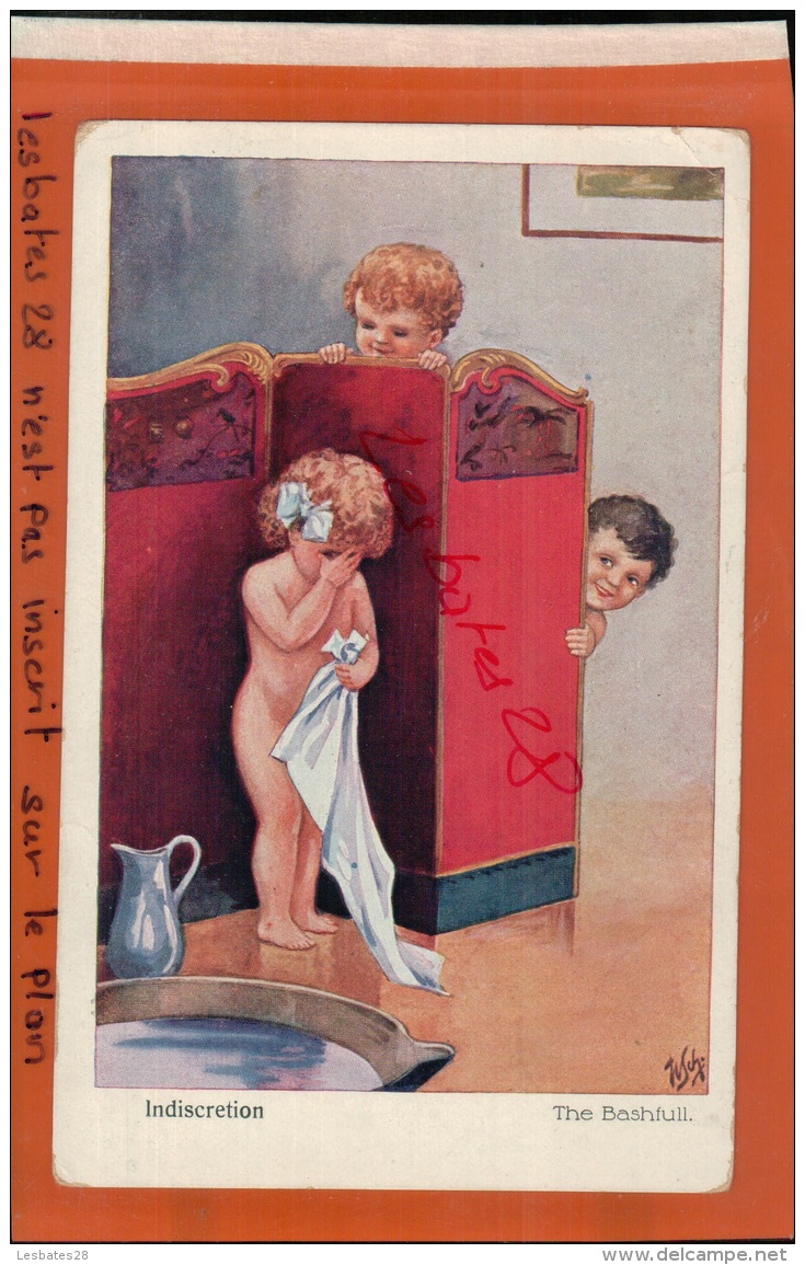 CPSM FANTAISIES  CHROMOS  Chromo  INDISCRETION THE BASHFULL  ENFANTS LA TOILETTE   Avr 2016 241 - 1900-1949