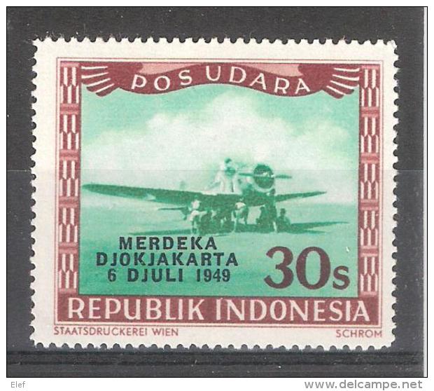 Indonesia 1949 AVION  Overprint Merdeka / Djokjakarta / 6 DJULI 1949 ( 30 S ) MH , Neuf * Michel 160 TB - Indonesia