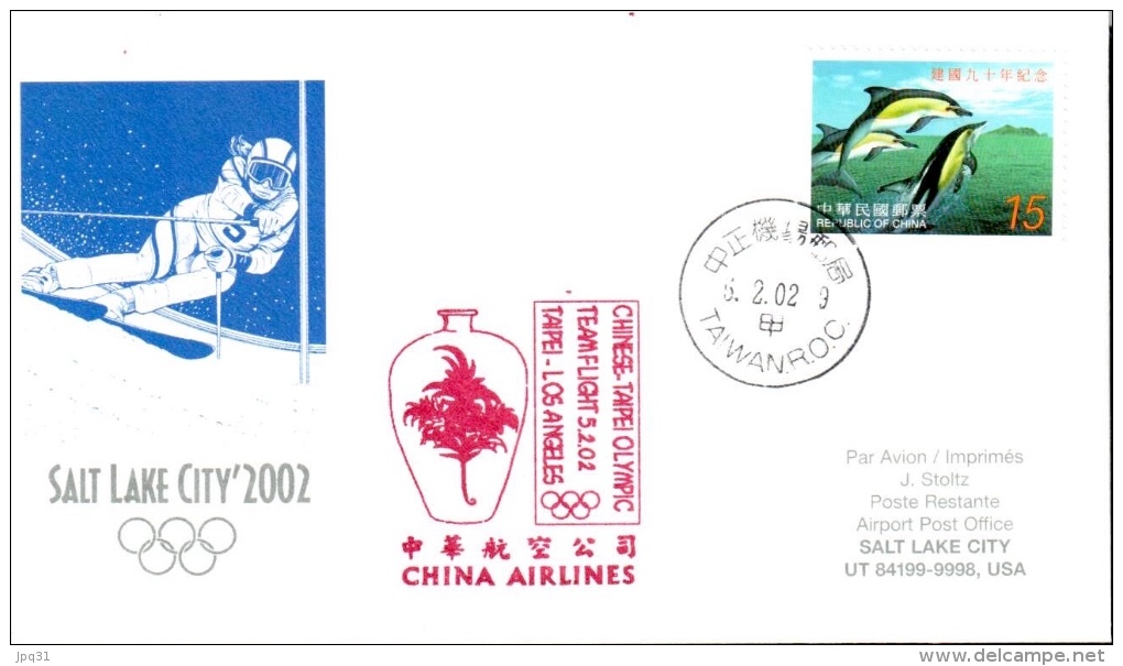 Vol China Airlines Tapei Los Angeles 05/02/2002 - équipe Olympique Taiwan - Hiver 2002: Salt Lake City