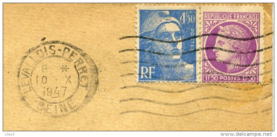 Timbre  Gandon 4.52F N°718A + Mazelin 1.50F N°679 LEVALLOIS PERRET 10/10/1947 Pour Etampes - Lettres & Documents