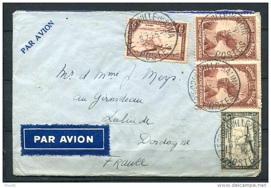 Belgian Congo 1935 - Air Mail Cover Leopoldville To Lalinde France - Covers & Documents