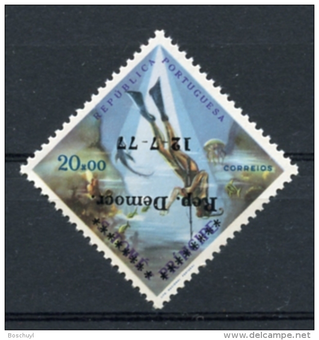 Sao Tome E Principe, 1977, Diving, Fishing, Marine Life, Fish, MNH Inverted Overprint, Michel 463 Error - Sao Tome Et Principe