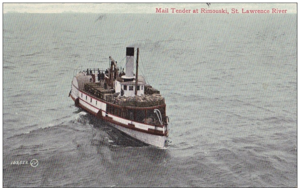 CARTOLINA " MAIL TENDER AT RIMOUSKI - ST. LAWRENCE RIVER " CANADA 1909 - Mondo