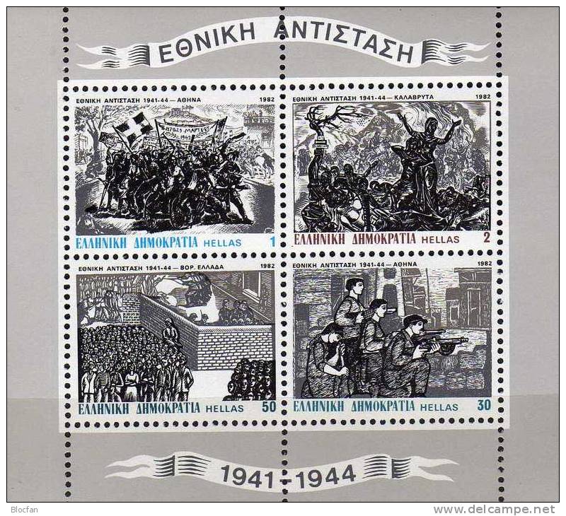 Widerstand Der Partisanen 1941-44 Griechenland Block 3 ** 2€ Gemälde Kämpfer Hb Art Bloc Military Sheet Bf Hellas Greece - Blocks & Sheetlets