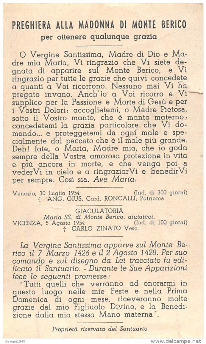 05477  "VICENZA - LA MADONNA DI MONTE BERICO" IMM. RELIG. ORIGIN. - Santini