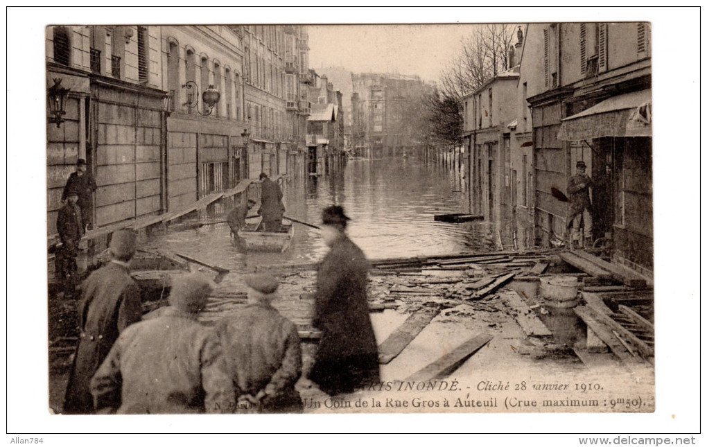 75 - CPA PARIS 16è - RUE GROS - AUTEUIL - CRUE SEINE 1910 - EXCELLENT ETAT - - Arrondissement: 16