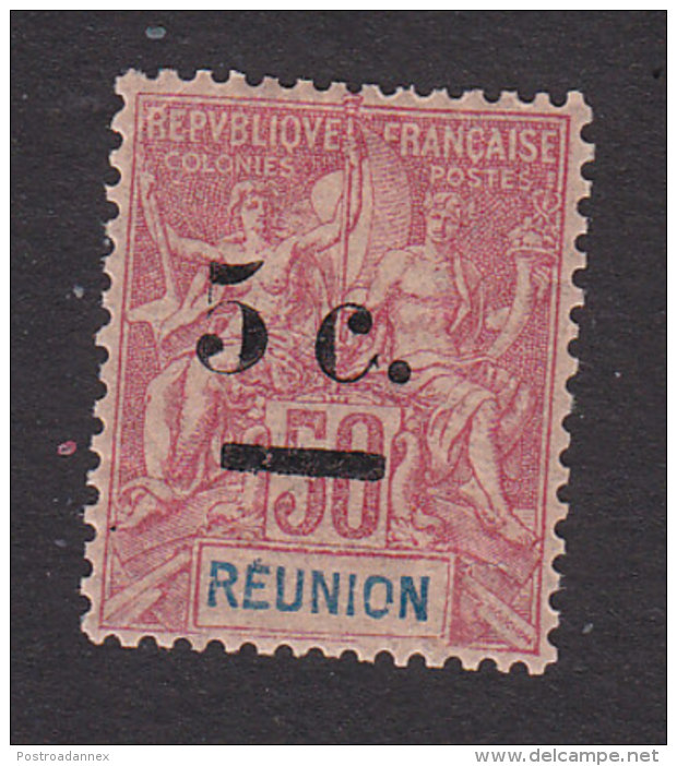 Reunion, Scott #57, Mint Hinged, Navigation And Commerce Surcharged, Issued 1901 - Unused Stamps